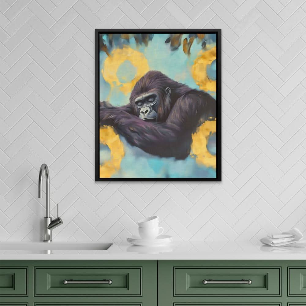 Peaceful Primate Nap - Surrealism Wall Art in Black Frame