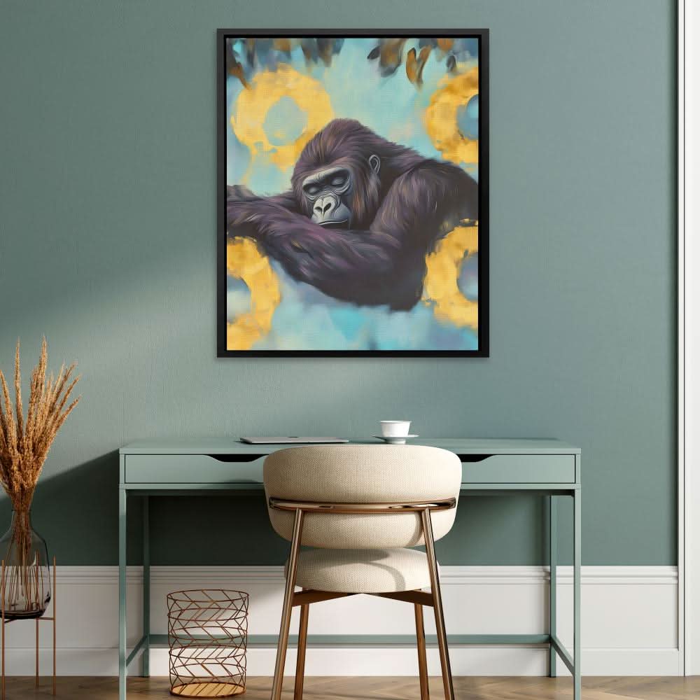 Peaceful Primate Nap - Surrealism Blue Canvas Wall Art