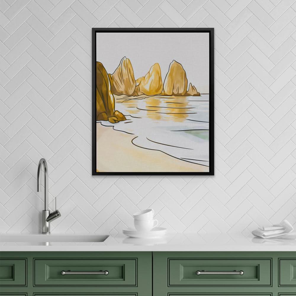 Peaceful Shoreline View - Beige Beach House Canvas Print
