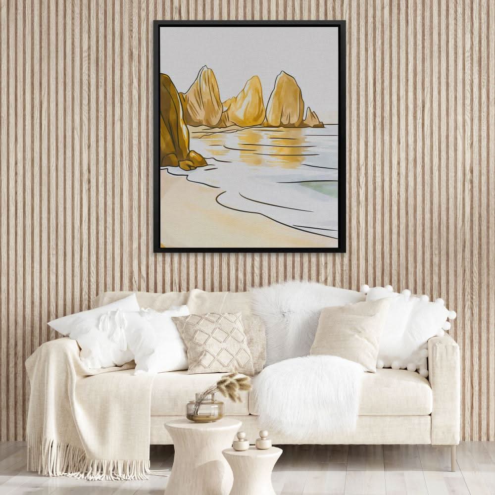 Peaceful Shoreline View - Beach House Wall Art in Black Frame