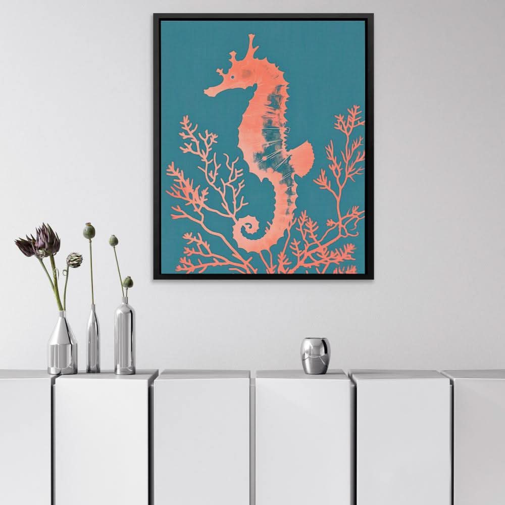 Peach Seahorse - Large Modern Canvas Print