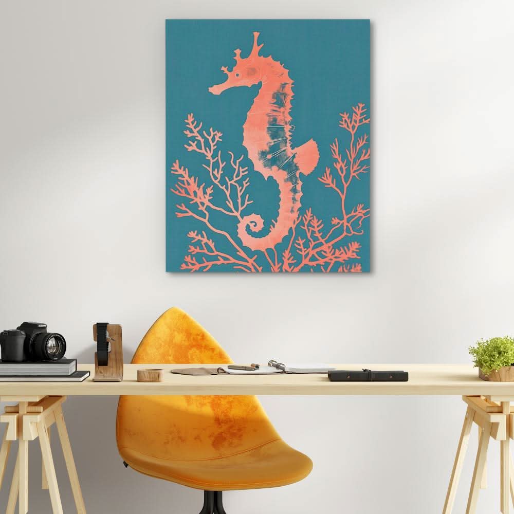 Peach Seahorse - Oversized Beach Canvas Wall Art