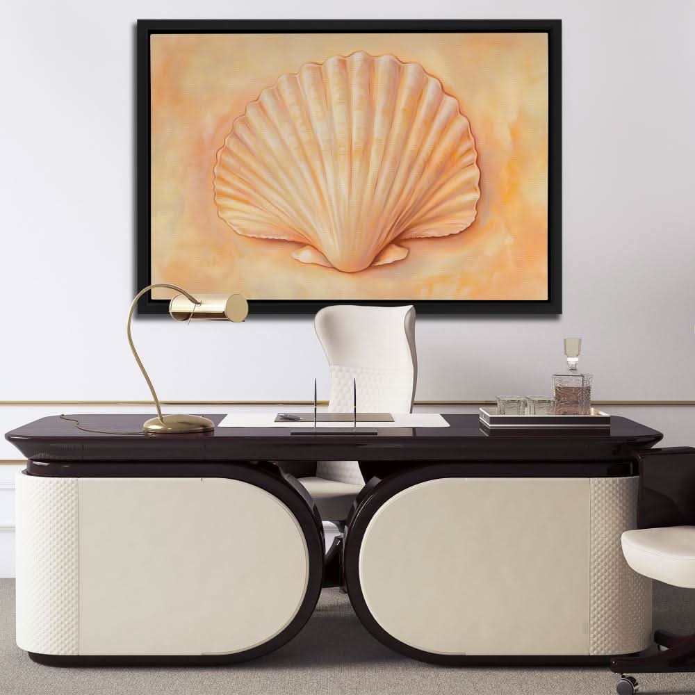 Peach Shell - Beach House Wall Art in Black Frame