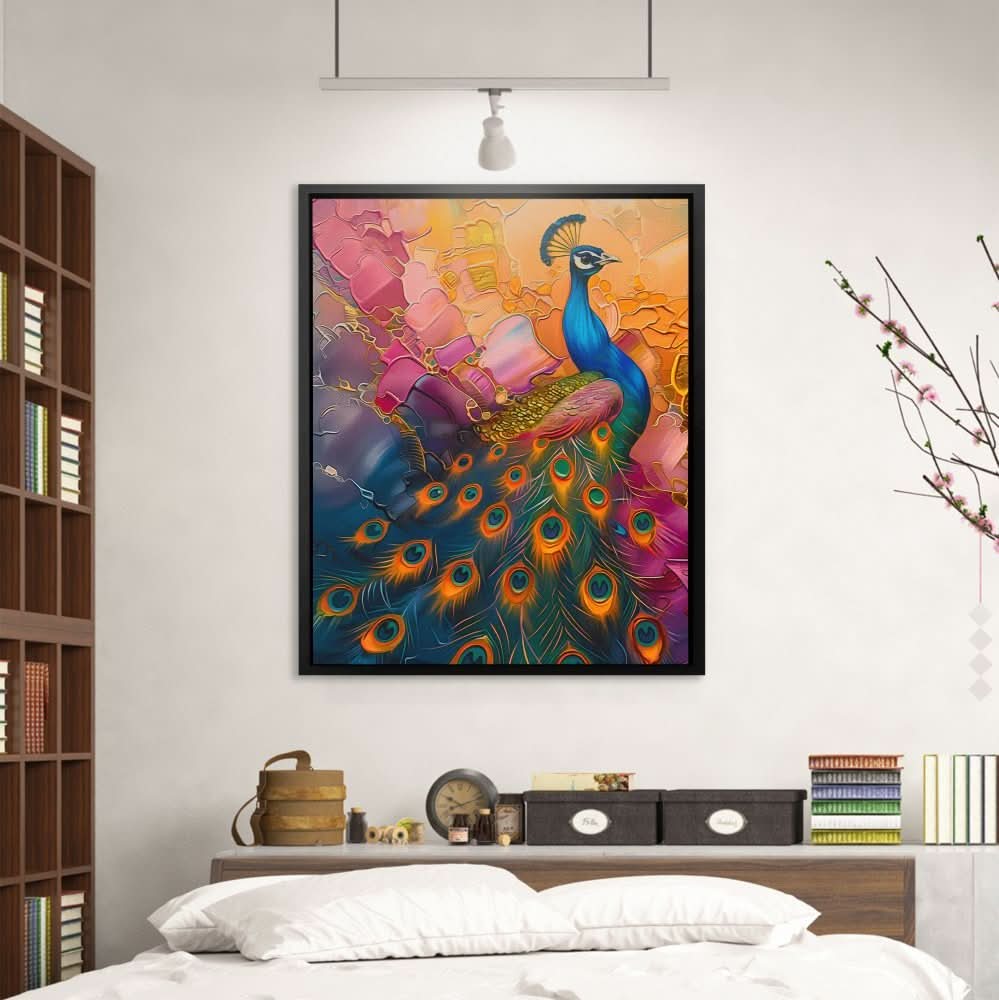 Peacock Enigma - Abstract Wall Art in Black Frame