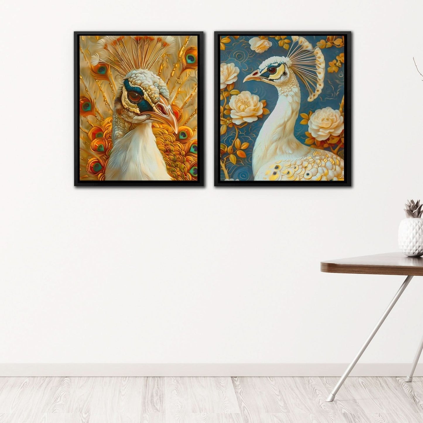 Peacock Grandeur - Gold Floral Canvas Print