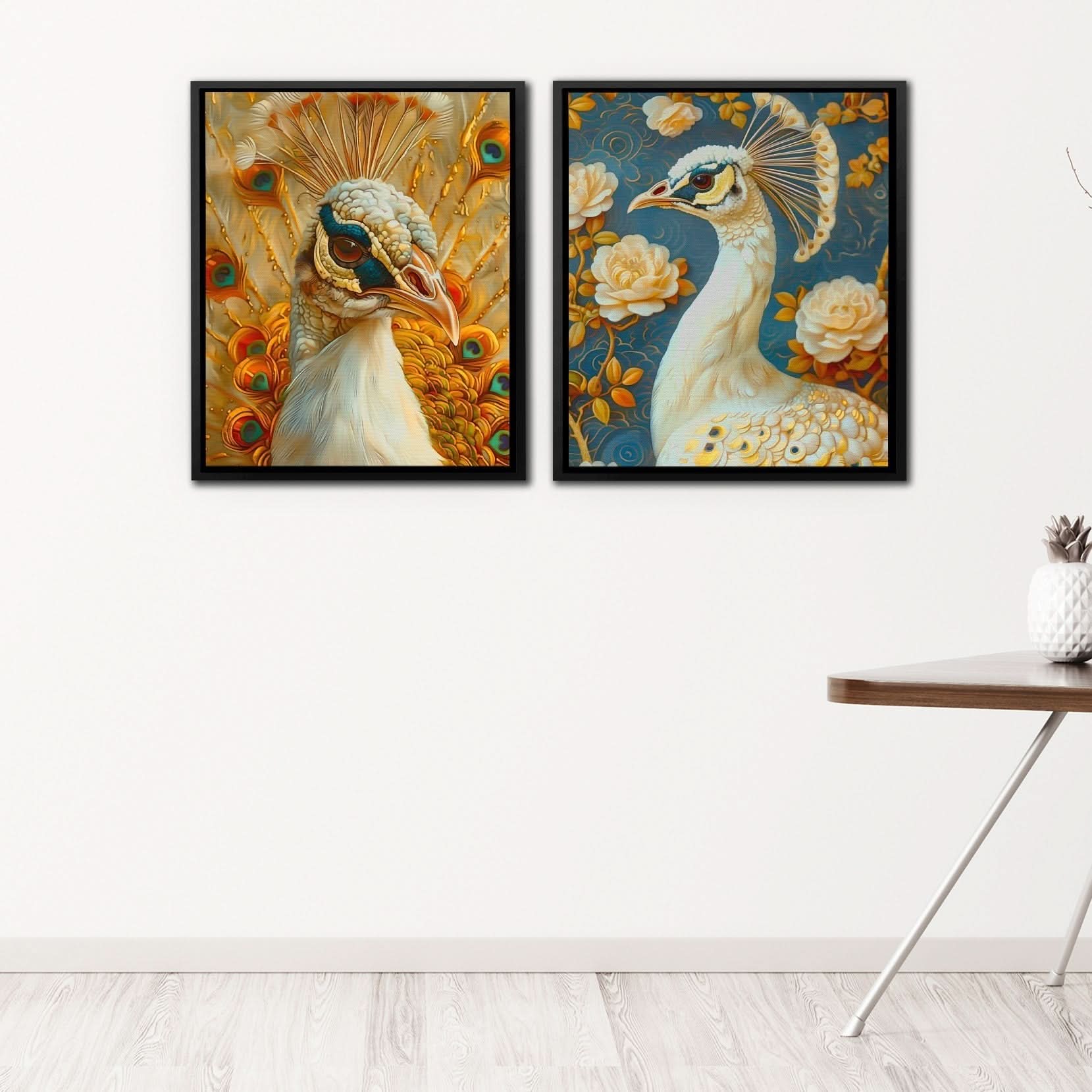 Peacock Grandeur - Gold Floral Canvas Print