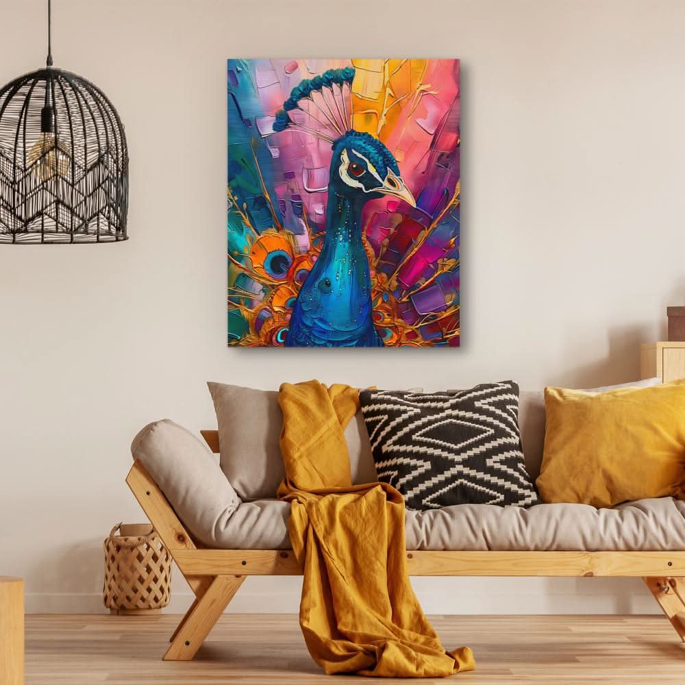 Peacock Kaleidoscope - Abstract Wall Art in Black Frame