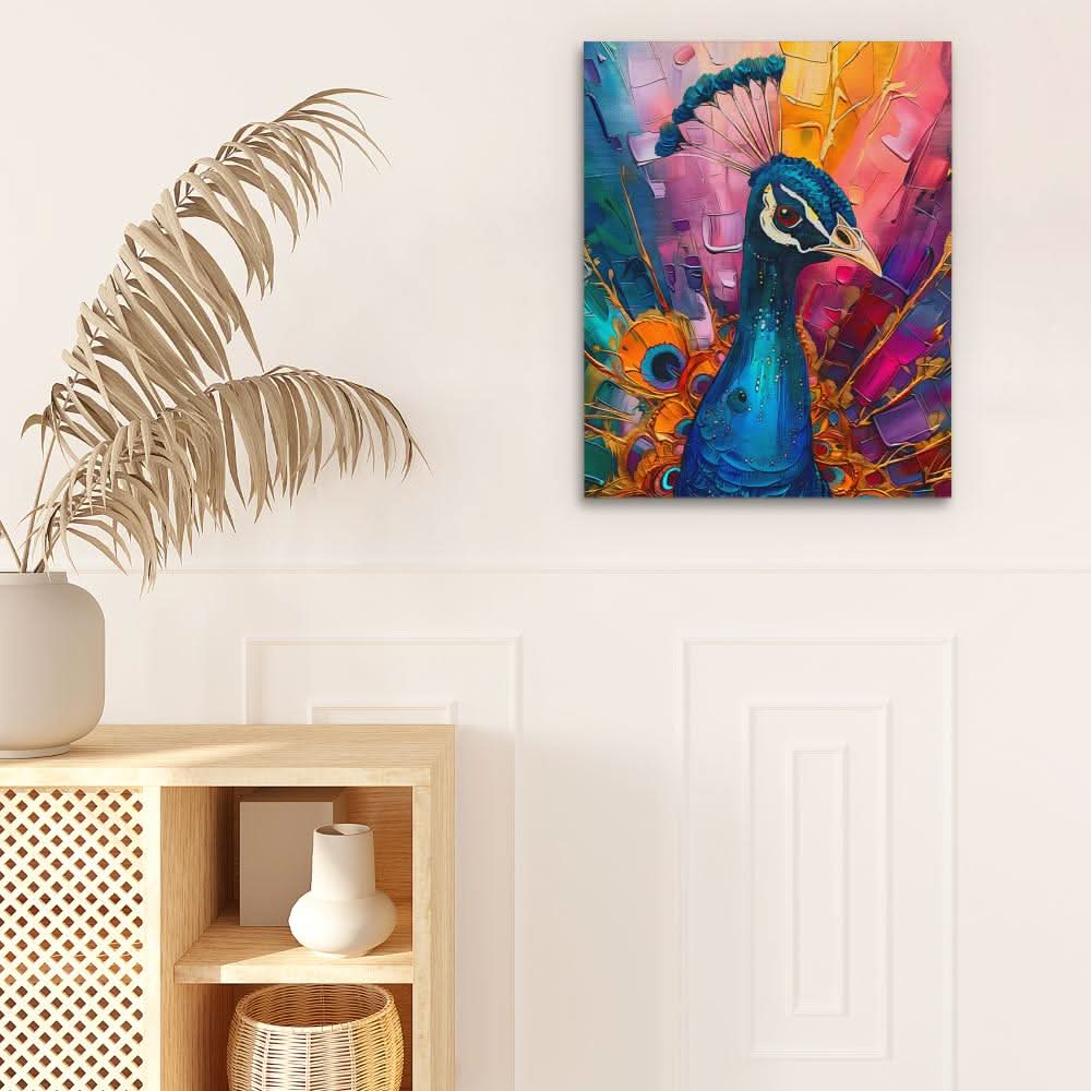 Peacock Kaleidoscope - Peacock Wall Art in Black Frame