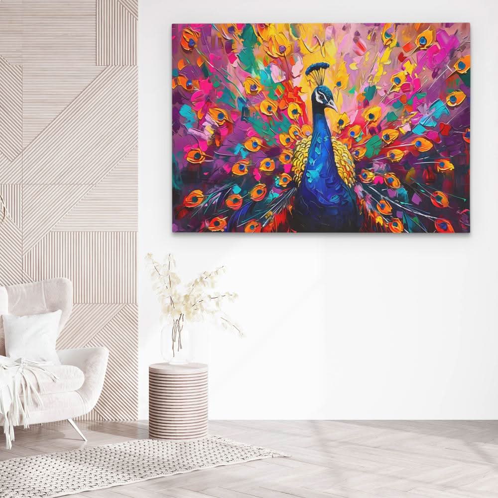 Peacock’s Plumage - Peacock Wall Art in Black Frame