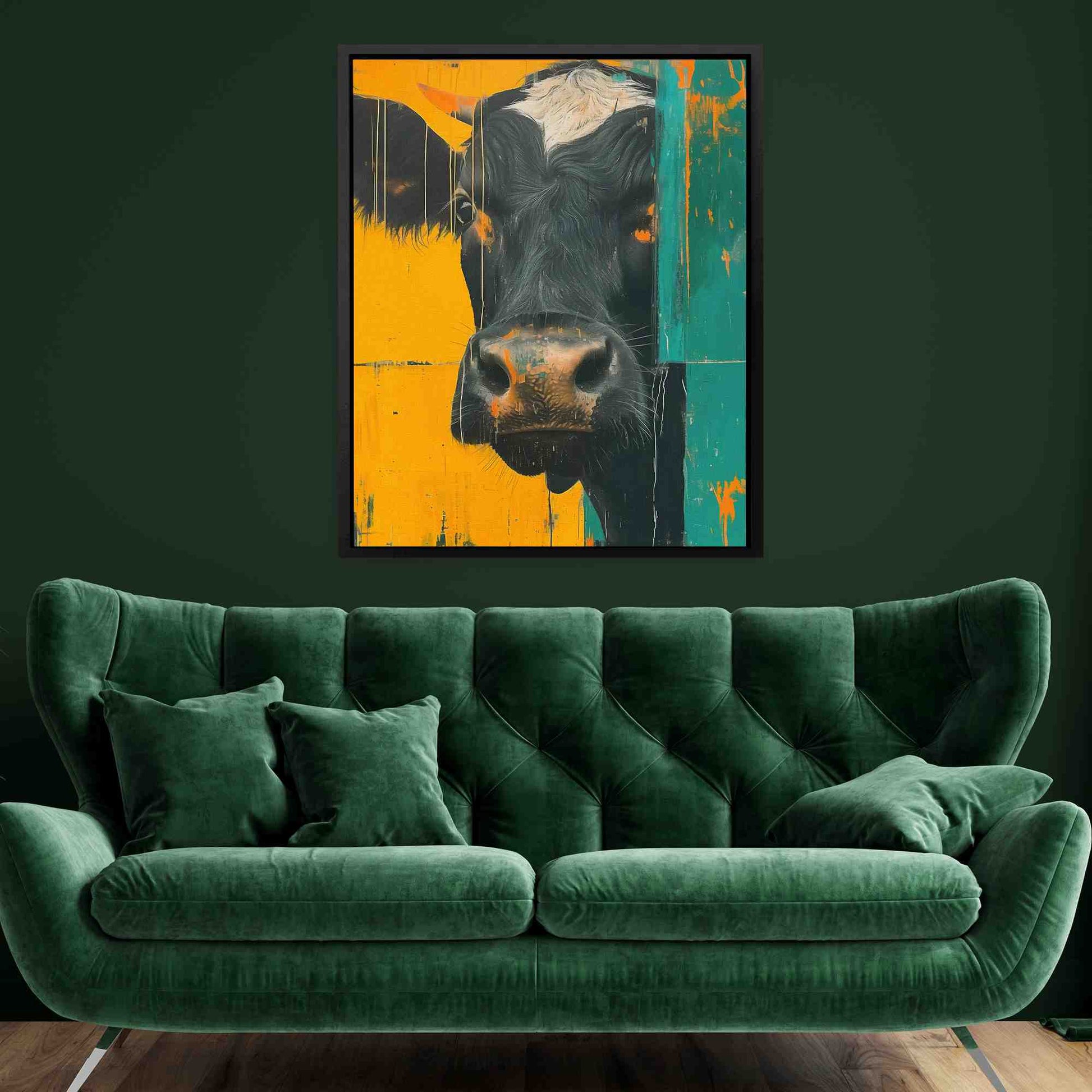 Peaking Cow - Wall Art in Black Frame