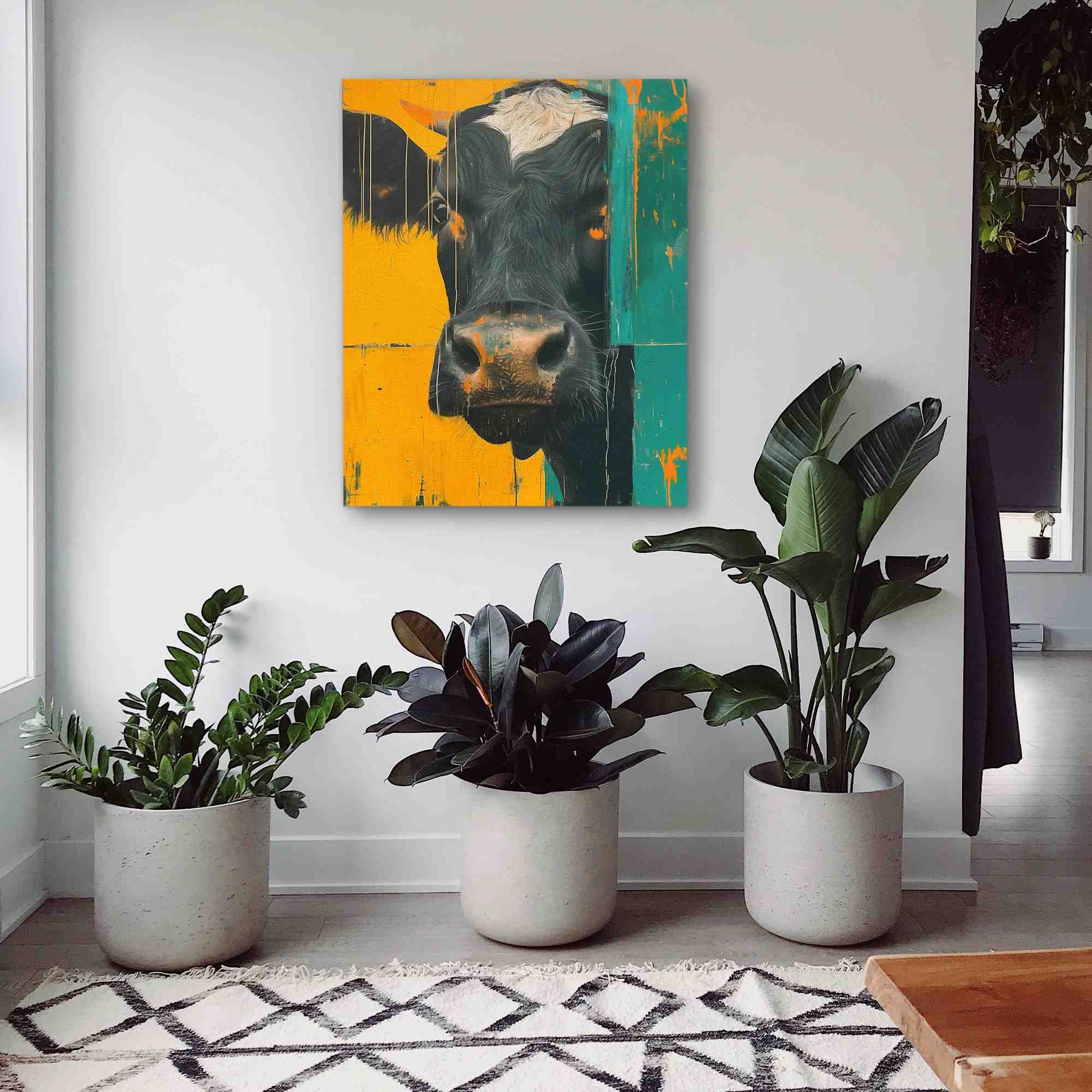 Peaking Cow - Cow Wall Art in Black Frame