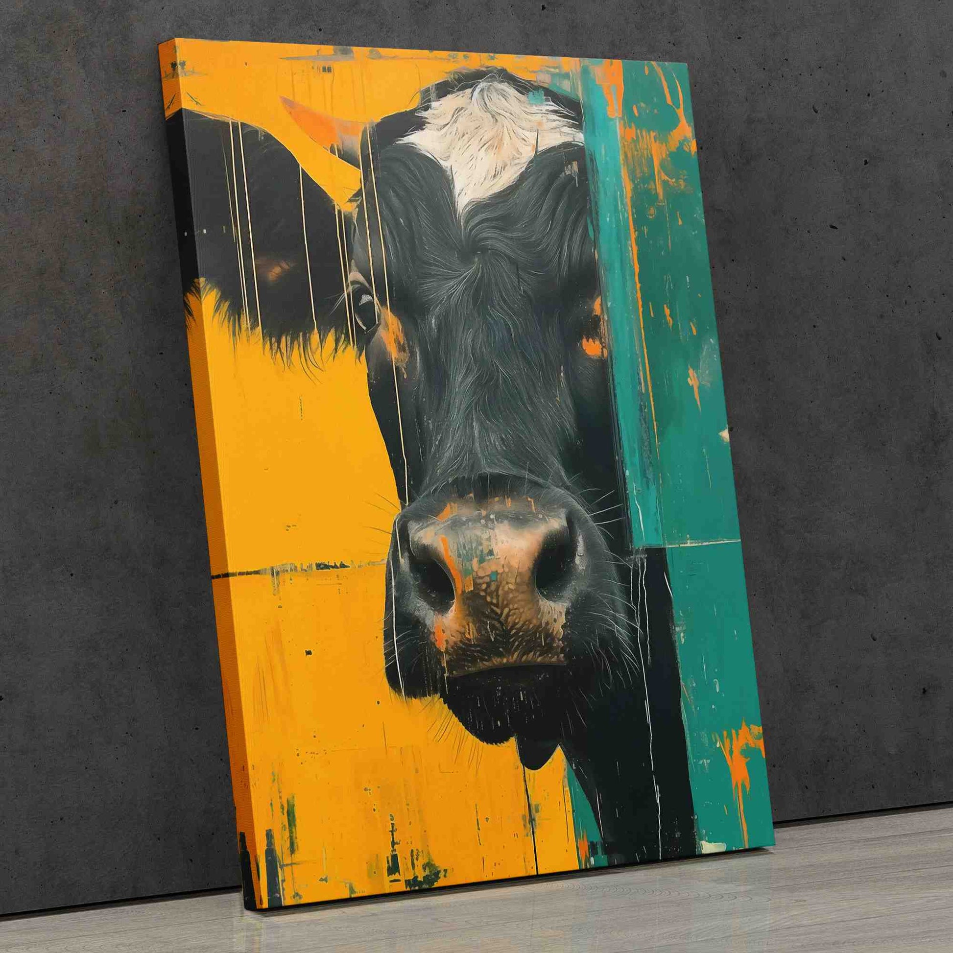 Peaking Cow - Gold Canvas Wall Art