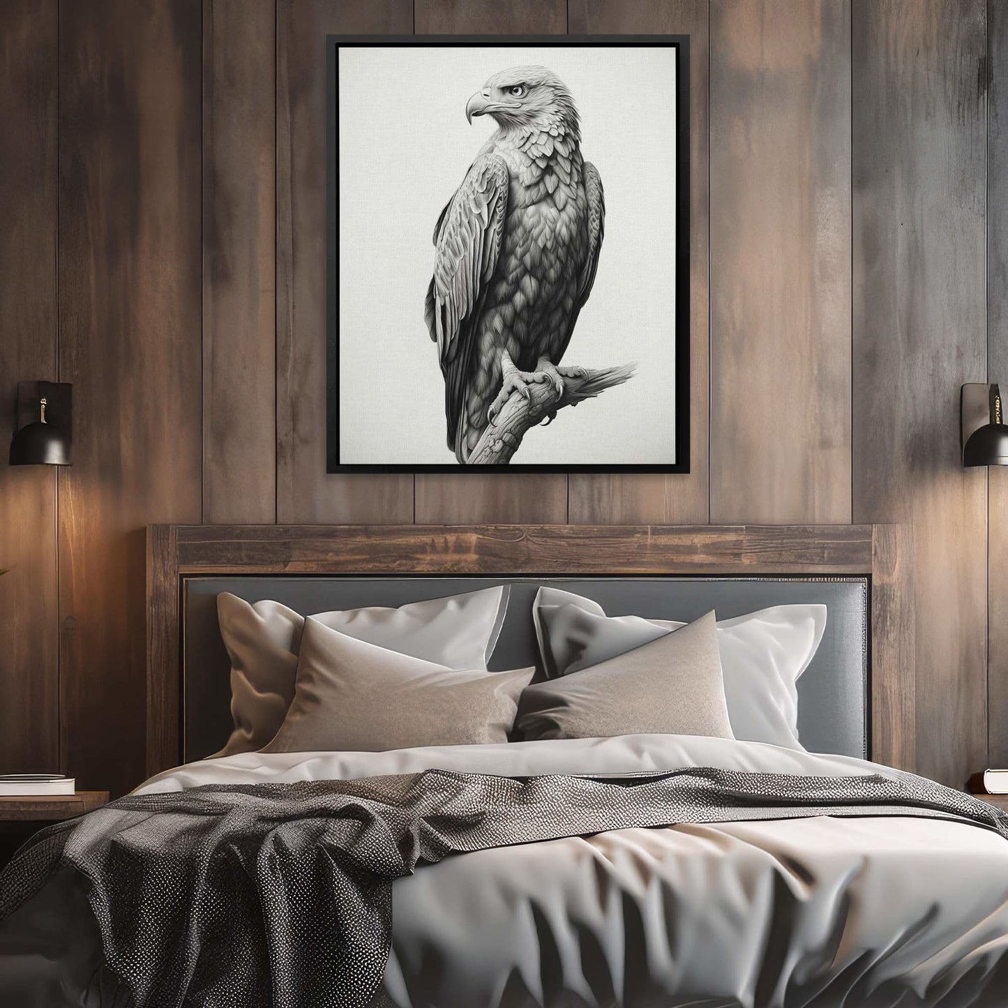 Pencil Bald Eagle - Black and White Wall Art in Black Frame