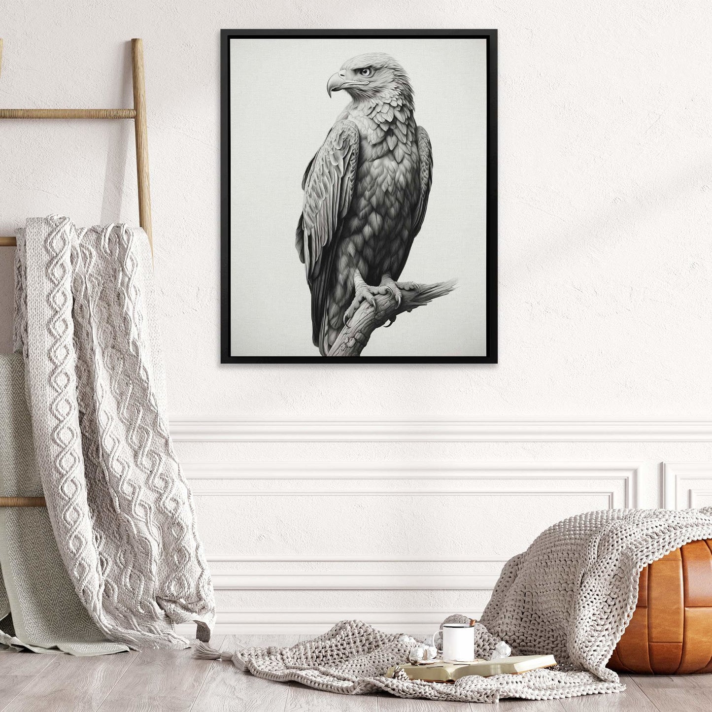 Pencil Bald Eagle - Wall Art in Black Frame
