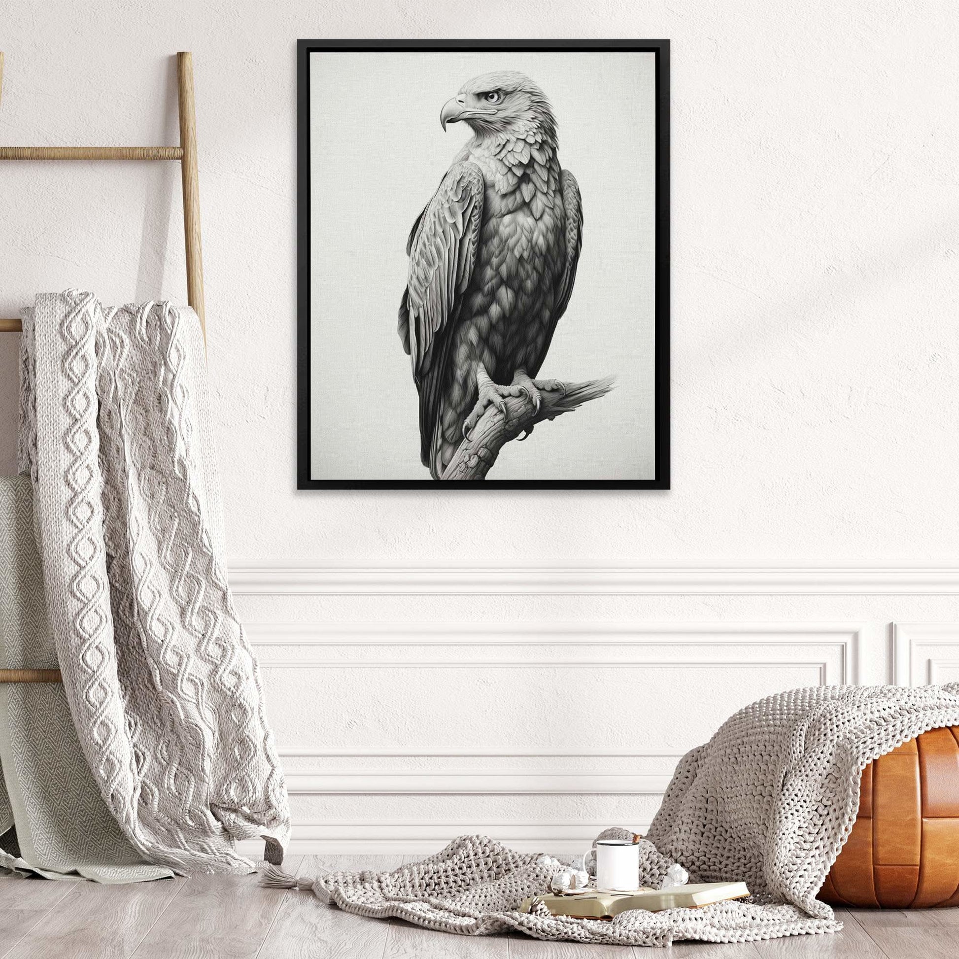 Pencil Bald Eagle - Wall Art in Black Frame