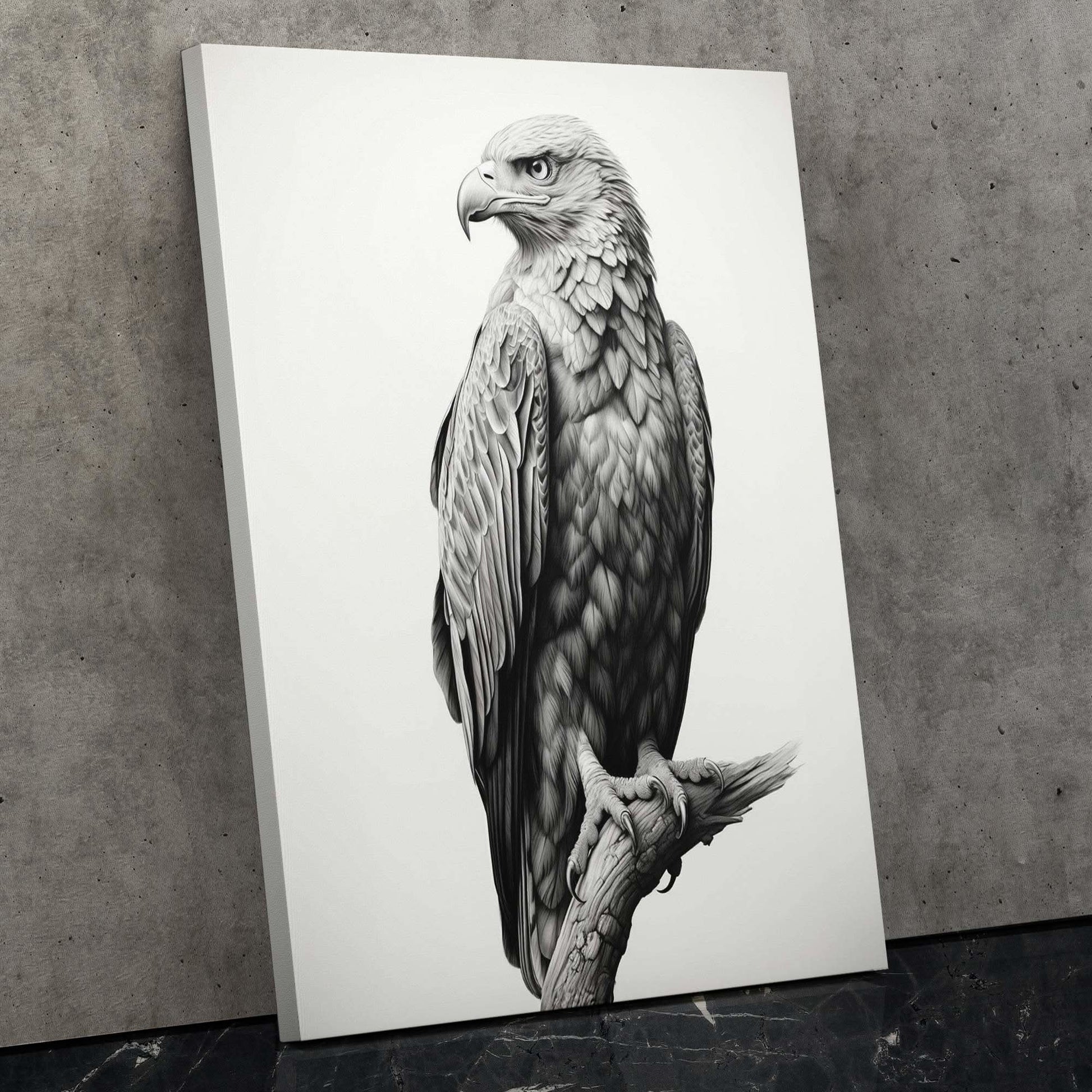 Pencil Bald Eagle - Black and White Canvas Print