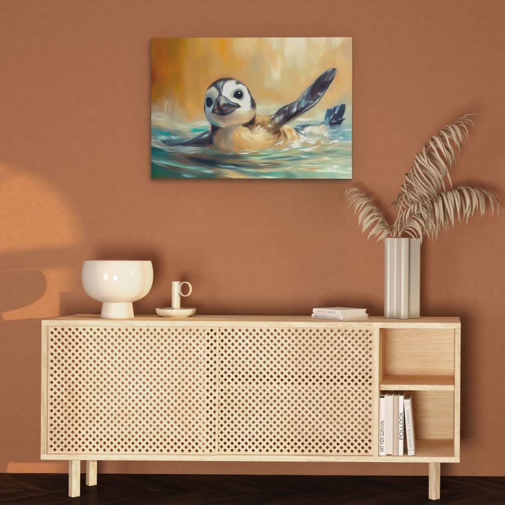 Penguin Glide - Surrealism Wall Art in Black Frame