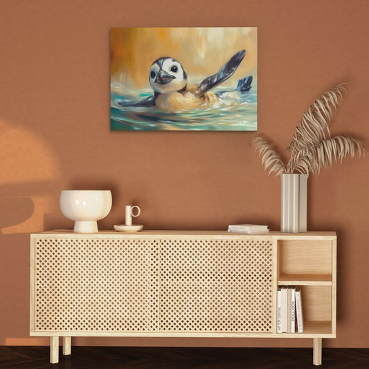 Penguin Glide - Surrealism Wall Art in Black Frame