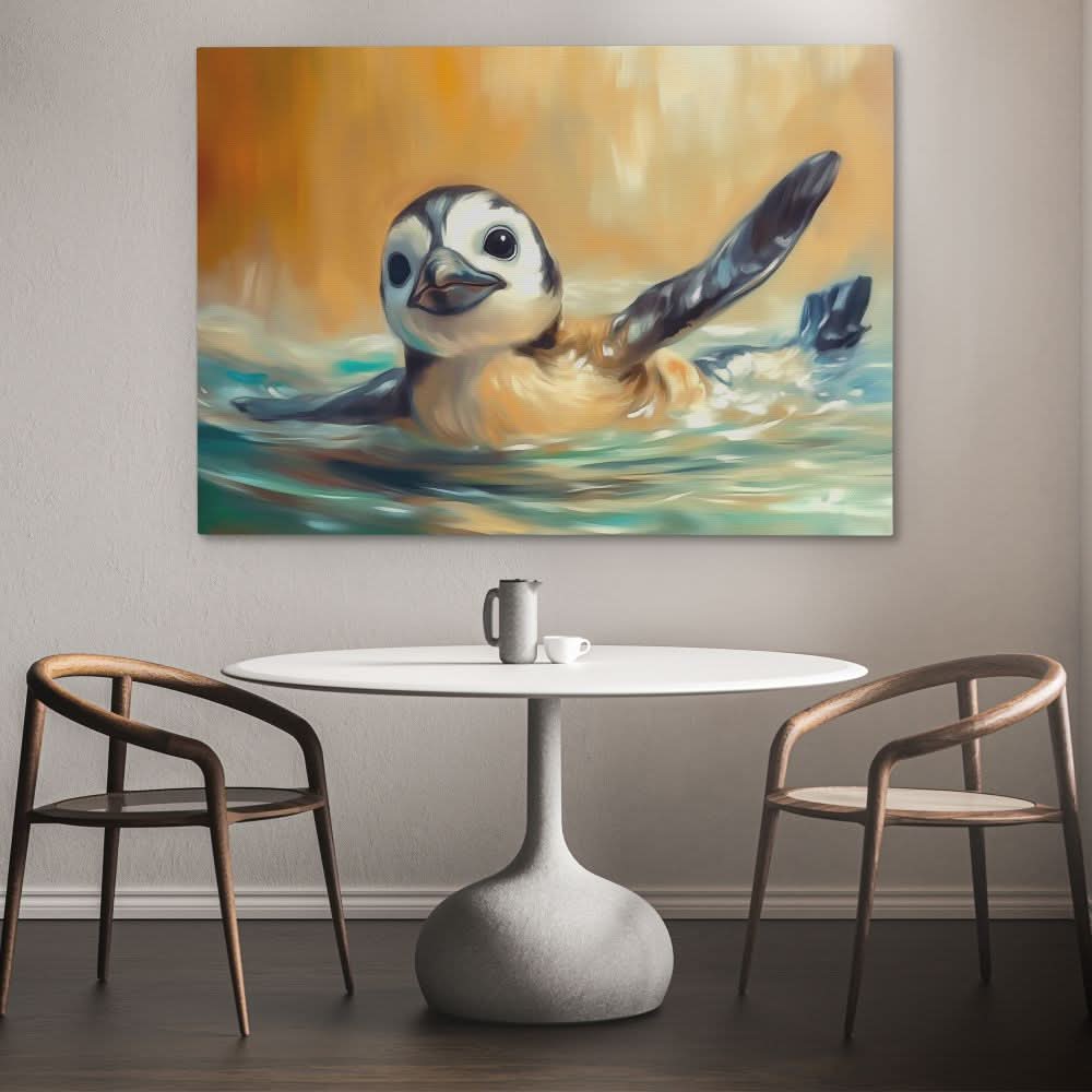 Penguin Glide - Pastel Baby Animal Canvas Print