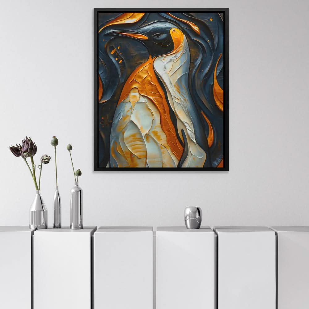 Penguin Pallet - Bird Wall Art in Black Frame