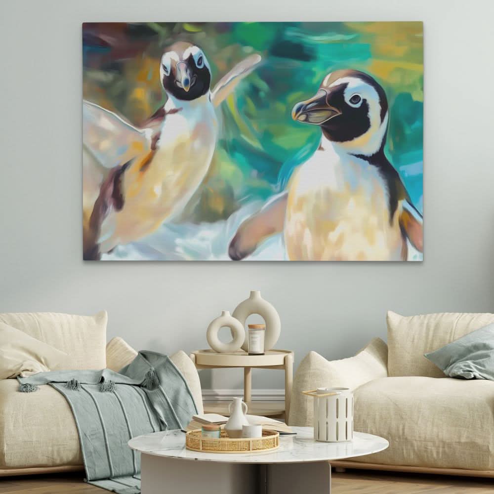 Penguin Pals - Wall Art in Black Frame