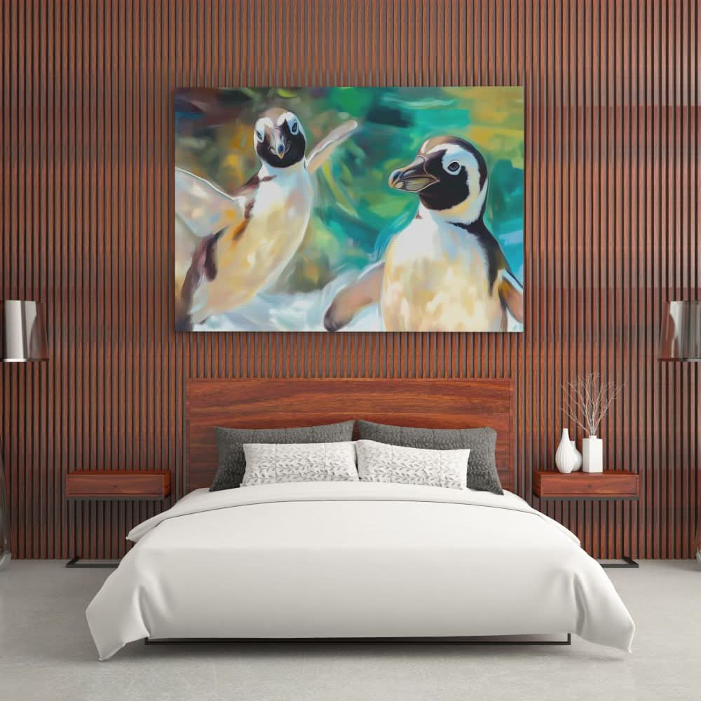 Penguin Pals - Beige Wall Art for Kids Room