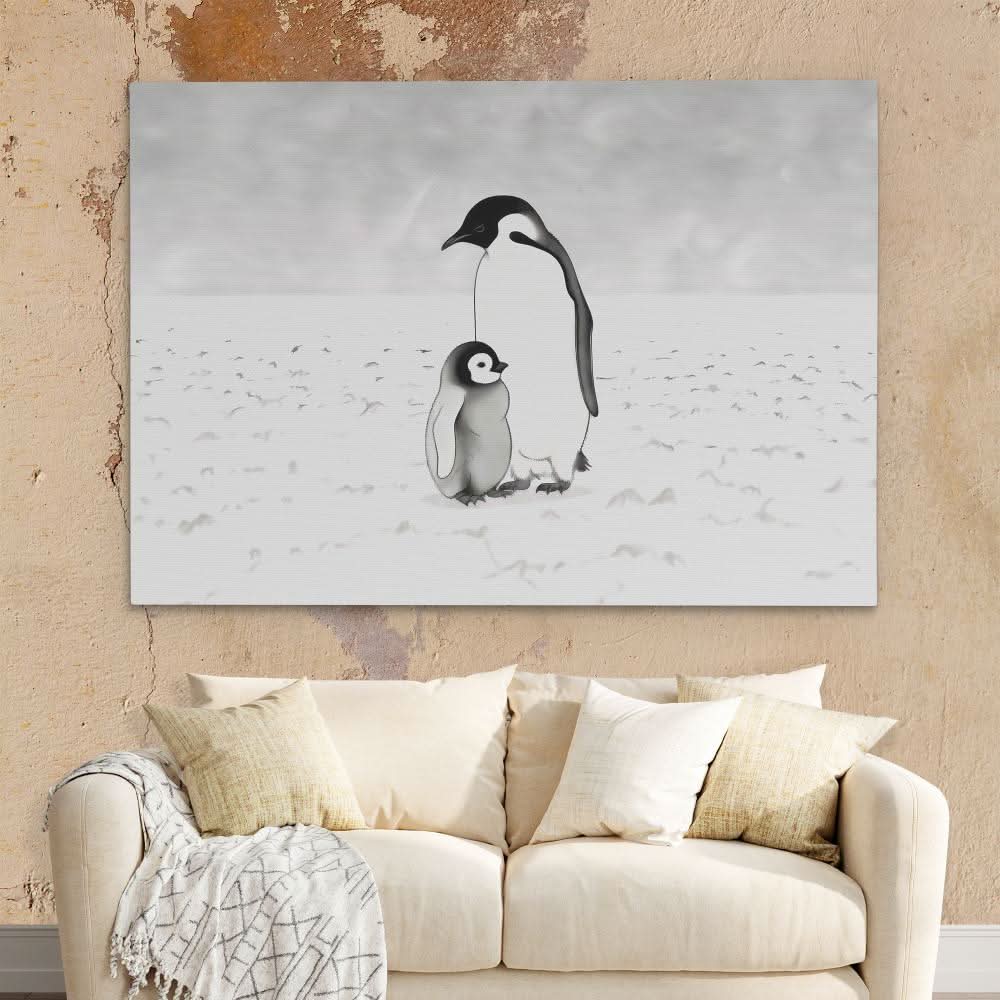 Penguin Parent - Neutral Wall Art for Nursery