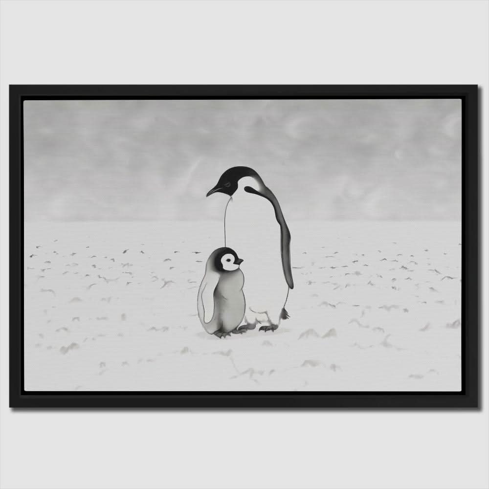 Penguin Parent - Minimalist Wall Art in Black Frame
