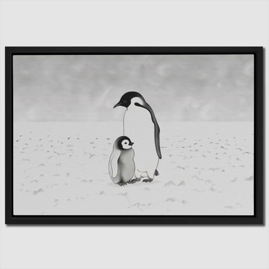Penguin Parent - Minimalist Wall Art in Black Frame