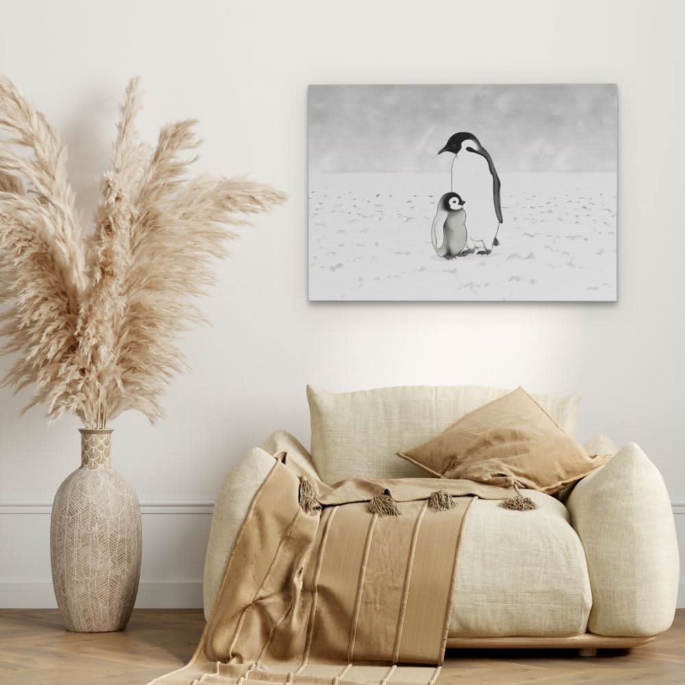 Penguin Parent - Neutral Black and White Canvas Print