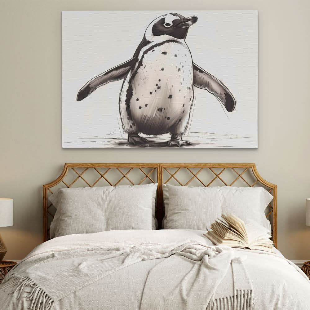 Penguin Waddle - Minimalist Wall Art in Black Frame