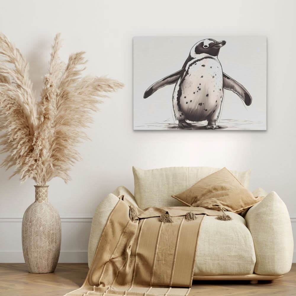 Penguin Waddle - Large Minimalist Canvas Print