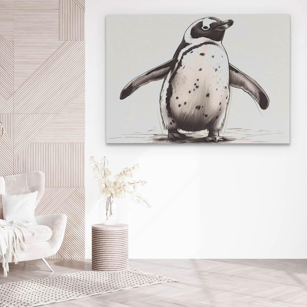 Penguin Waddle - Black and White Canvas Print