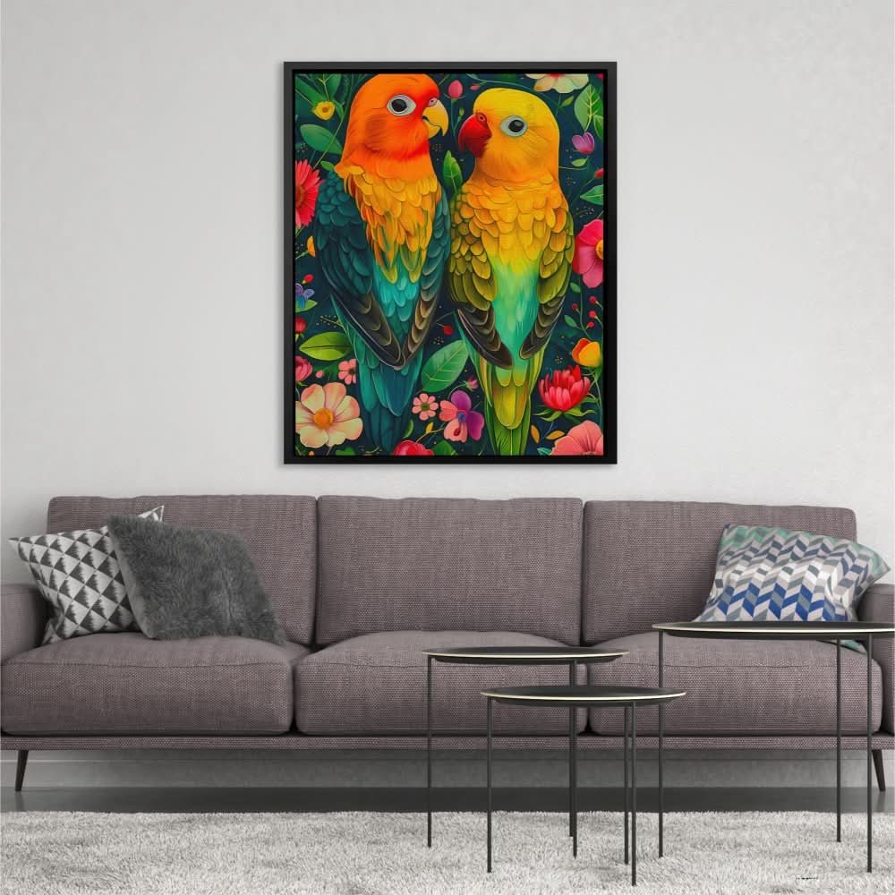 Perched Tropical Birds - Colorful Wall Art for Hallway