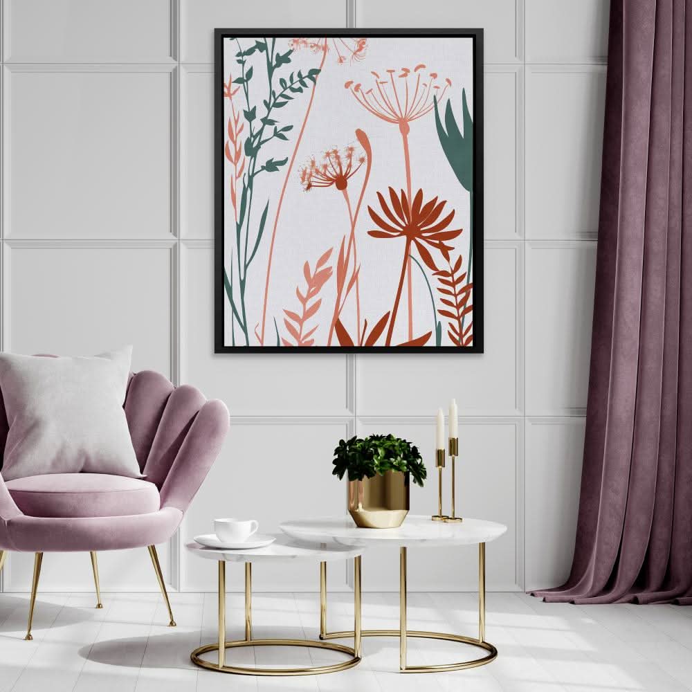 Petal Symphony - Minimalist Wall Art in Black Frame