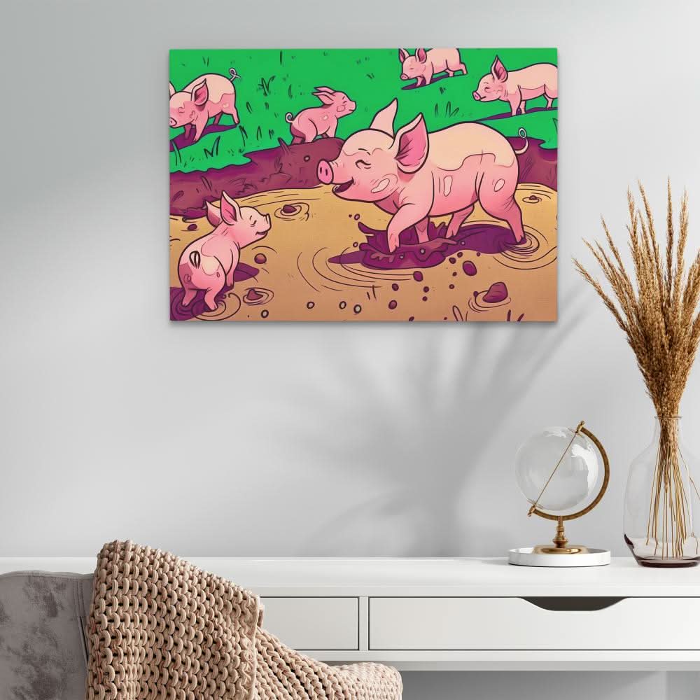 Pigs in the Mud - Pop Art Wall Art in Black Frame