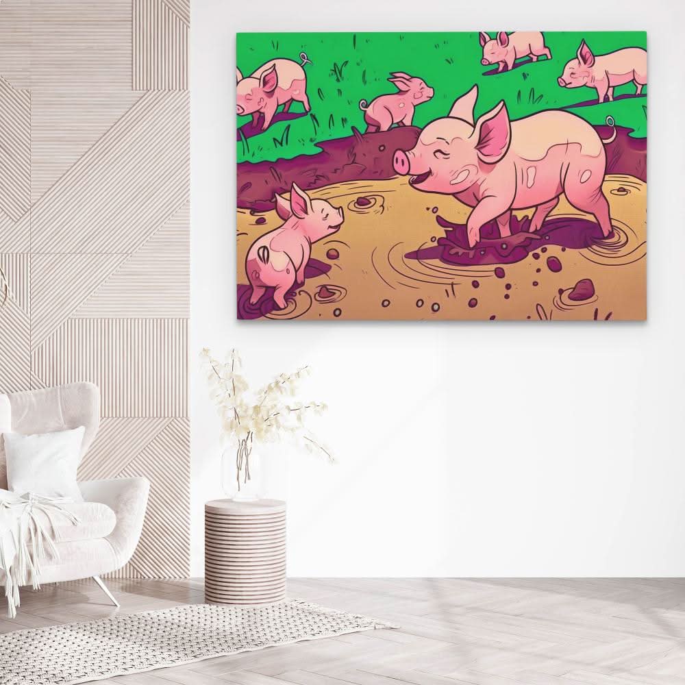 Pigs in the Mud - Large Pop Art Canvas Print