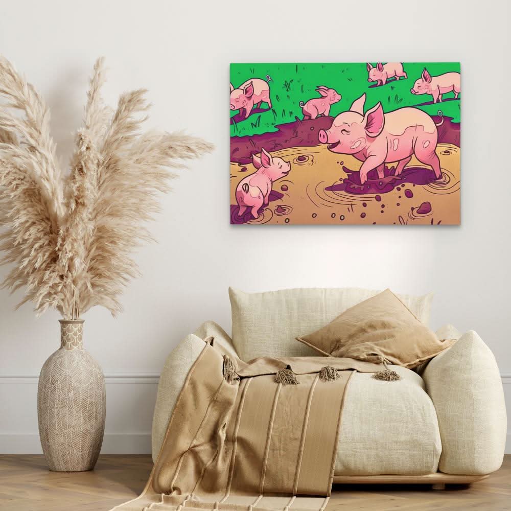 Pigs in the Mud - Colorful Wall Art for Nursery
