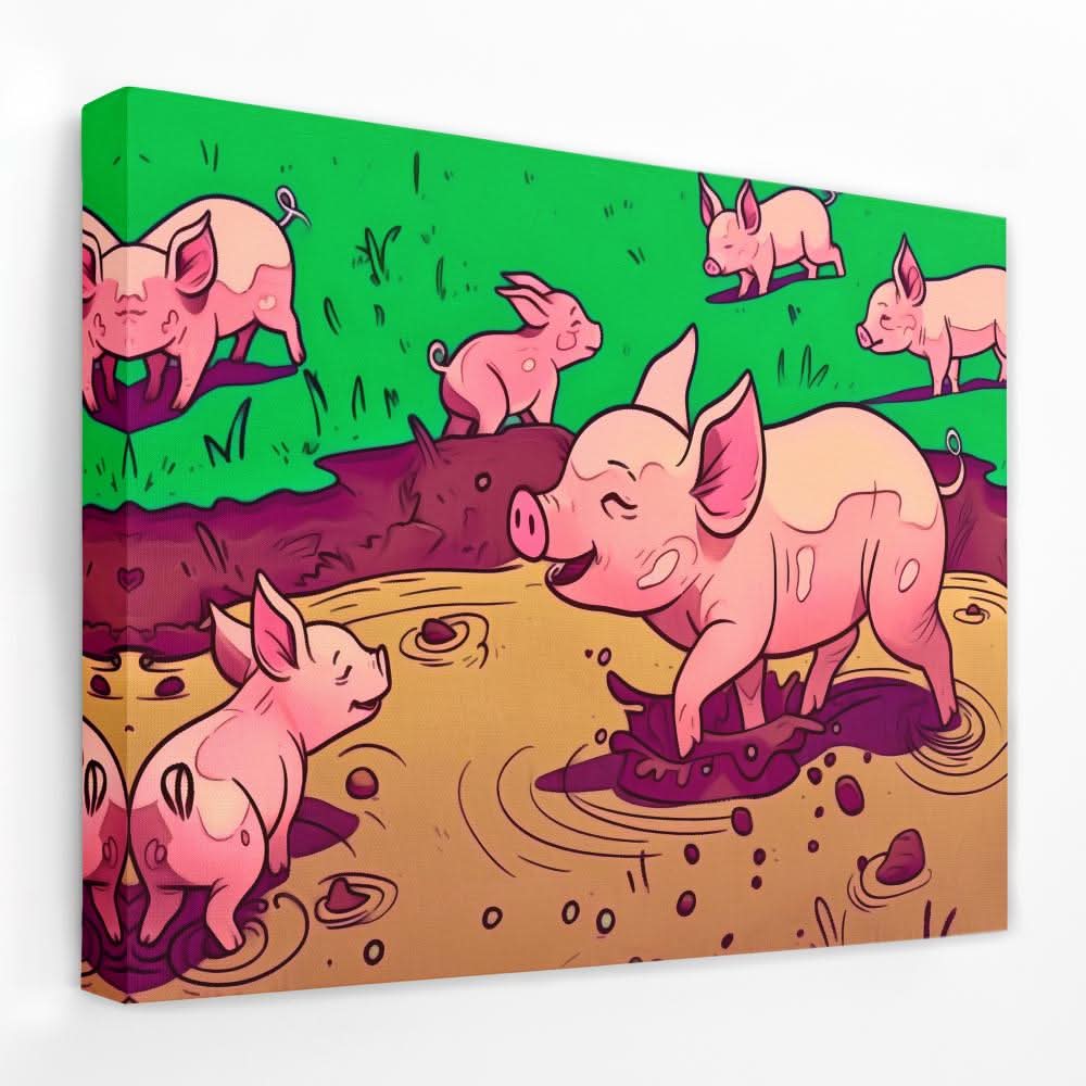 Pigs in the Mud - Animals Canvas Wall Art