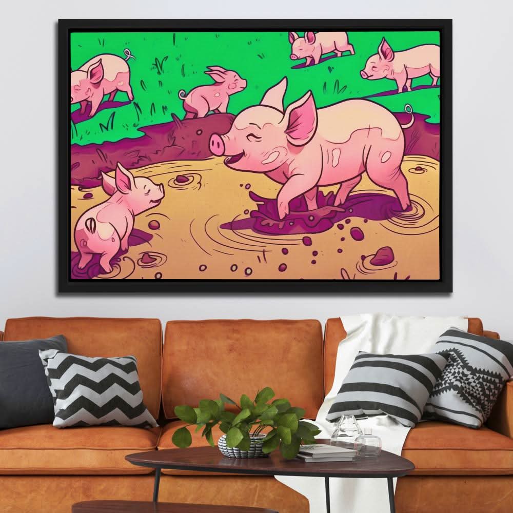 Pigs in the Mud - Pop Art Colorful Canvas Wall Art
