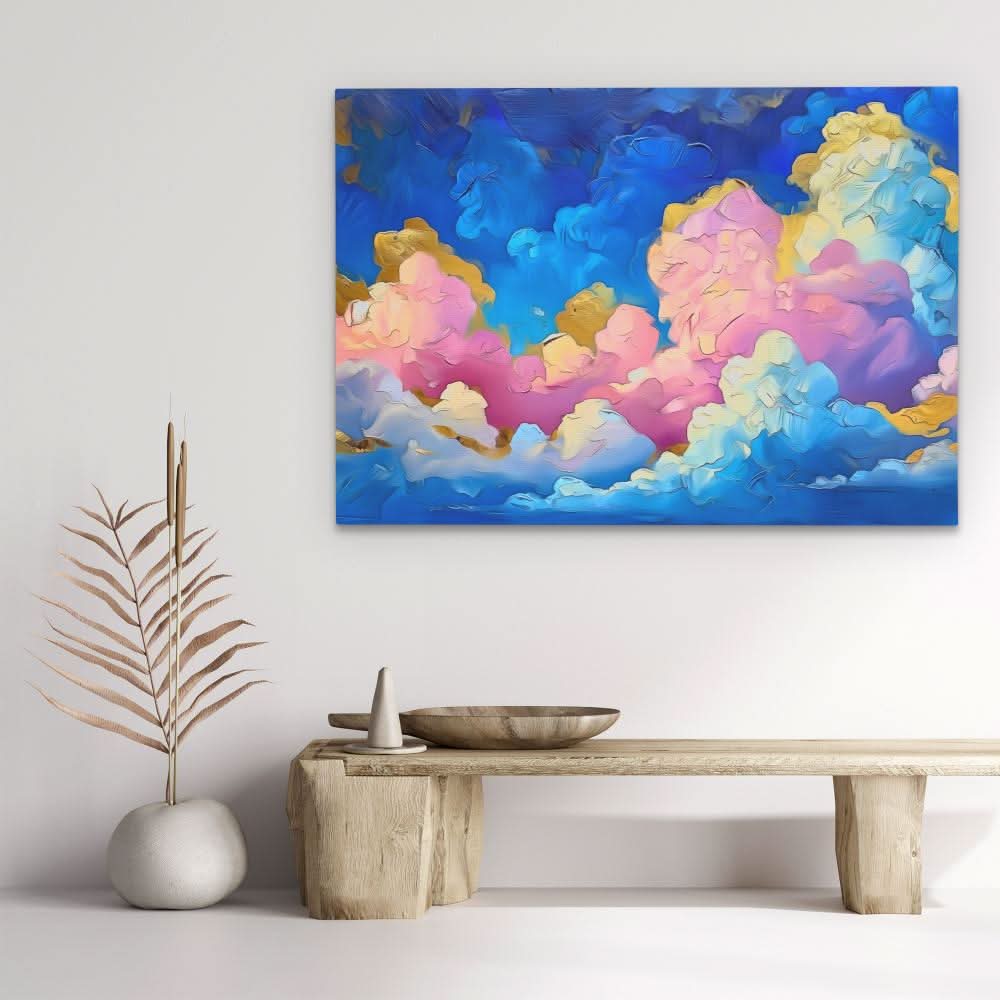 Pink and Blue Clouds - Modern Pastel Canvas Wall Art