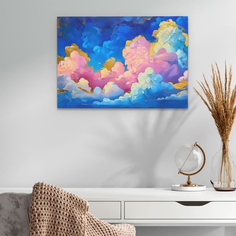 Pink and Blue Clouds - Blue Wall Art for Hallway