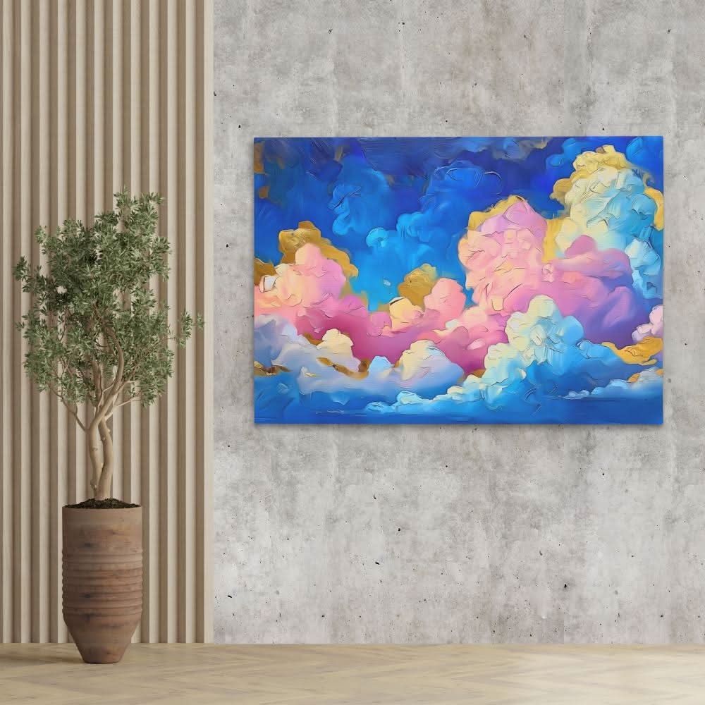 Pink and Blue Clouds - Sky Wall Art in Black Frame