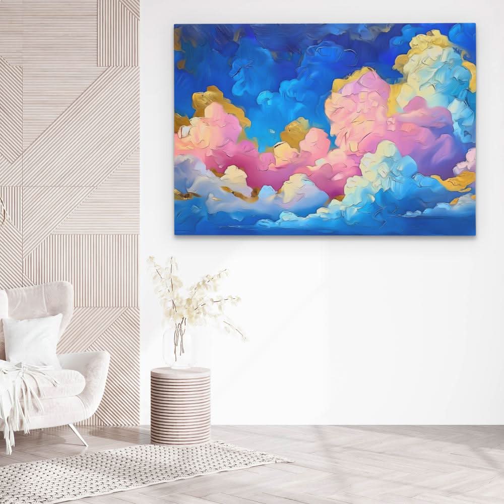 Pink and Blue Clouds - Large Abstract Canvas Print
