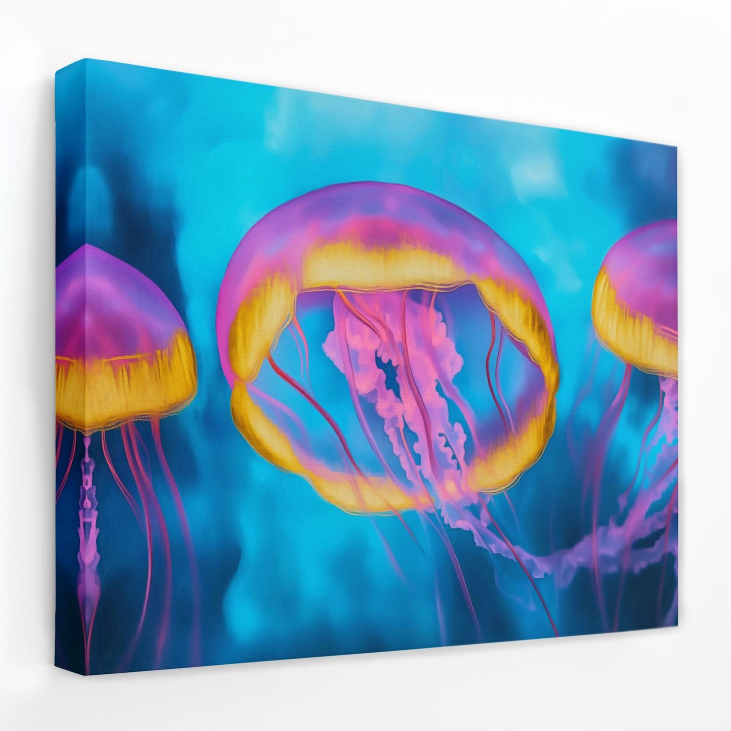 Pink and Blue Jellyfish - Beach House Canvas Wall Art