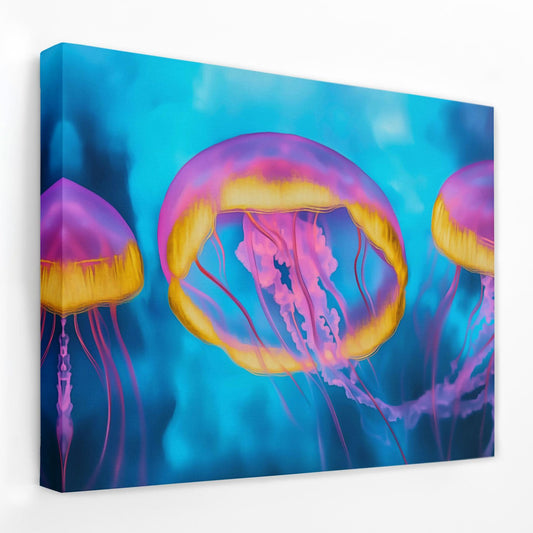 Pink and Blue Jellyfish - Beach House Canvas Wall Art