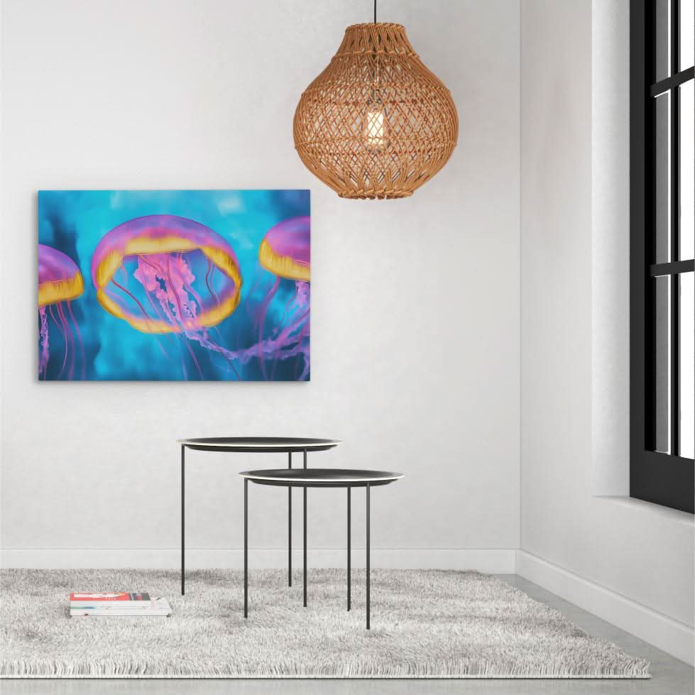 Pink and Blue Jellyfish - Large Canvas Print
