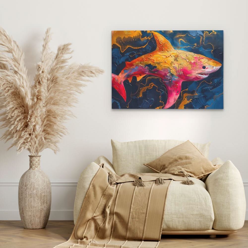Pink and Gold Shark - Colorful Sea Life Canvas Print
