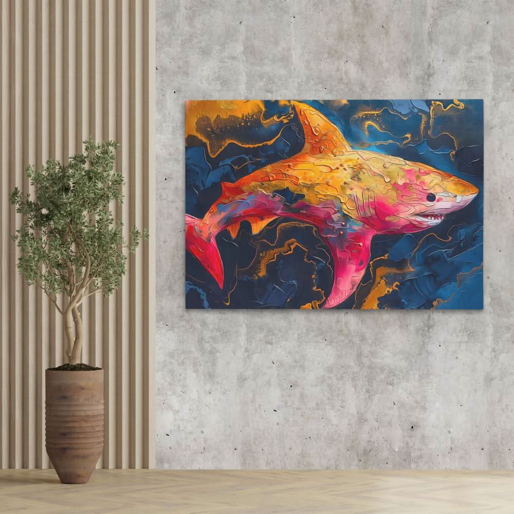 Pink and Gold Shark - Large Abstract Canvas Print