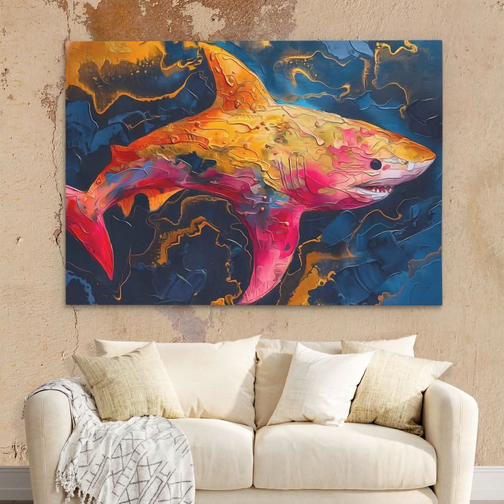 Pink and Gold Shark - Colorful Wall Art